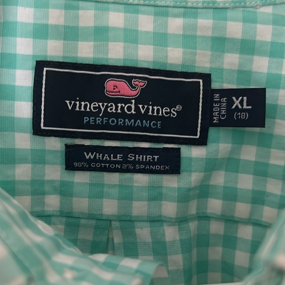 Vineyard Vines Performance XL (18) Green and White Gingham Whale Shirt - Picture 4 of 8